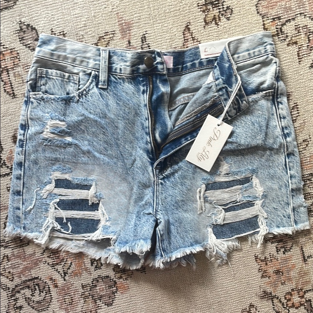 Pink Lily Blue Distressed Jean Shorts